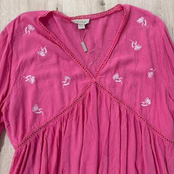 Charlie Paige Pink Boho Floral Girly Western V Neck Babydoll Top Size XL - Picture 2 of 5